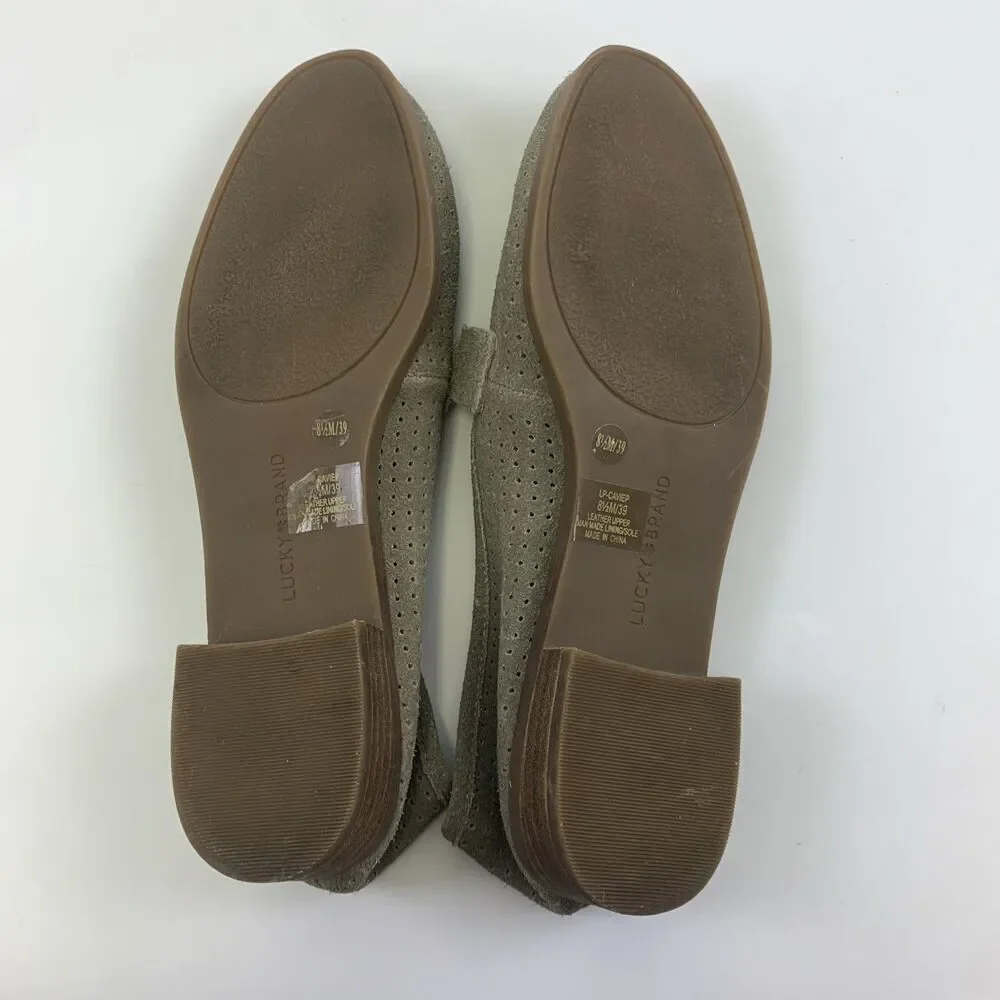 Lucky Brand Caviep Loafer Taupe Gray Suede Perforated Slip On Low Heel Women 8.5